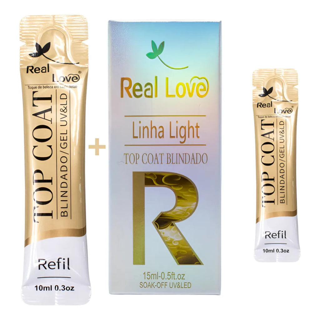 Kit Top Coat Blindado + Refil Top Coat Real Love 15 Ml 10 Ml