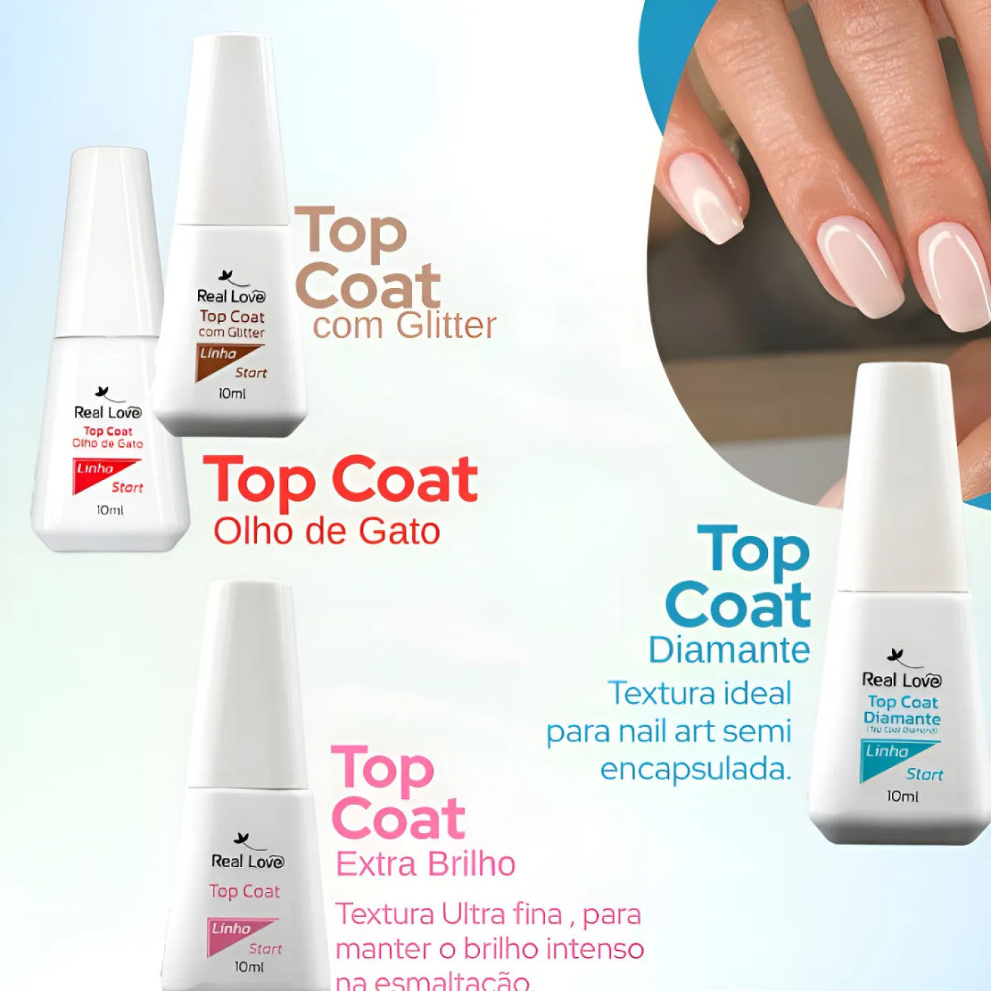 Top Coat Para Unhas Linha Start 10Ml - Real Love