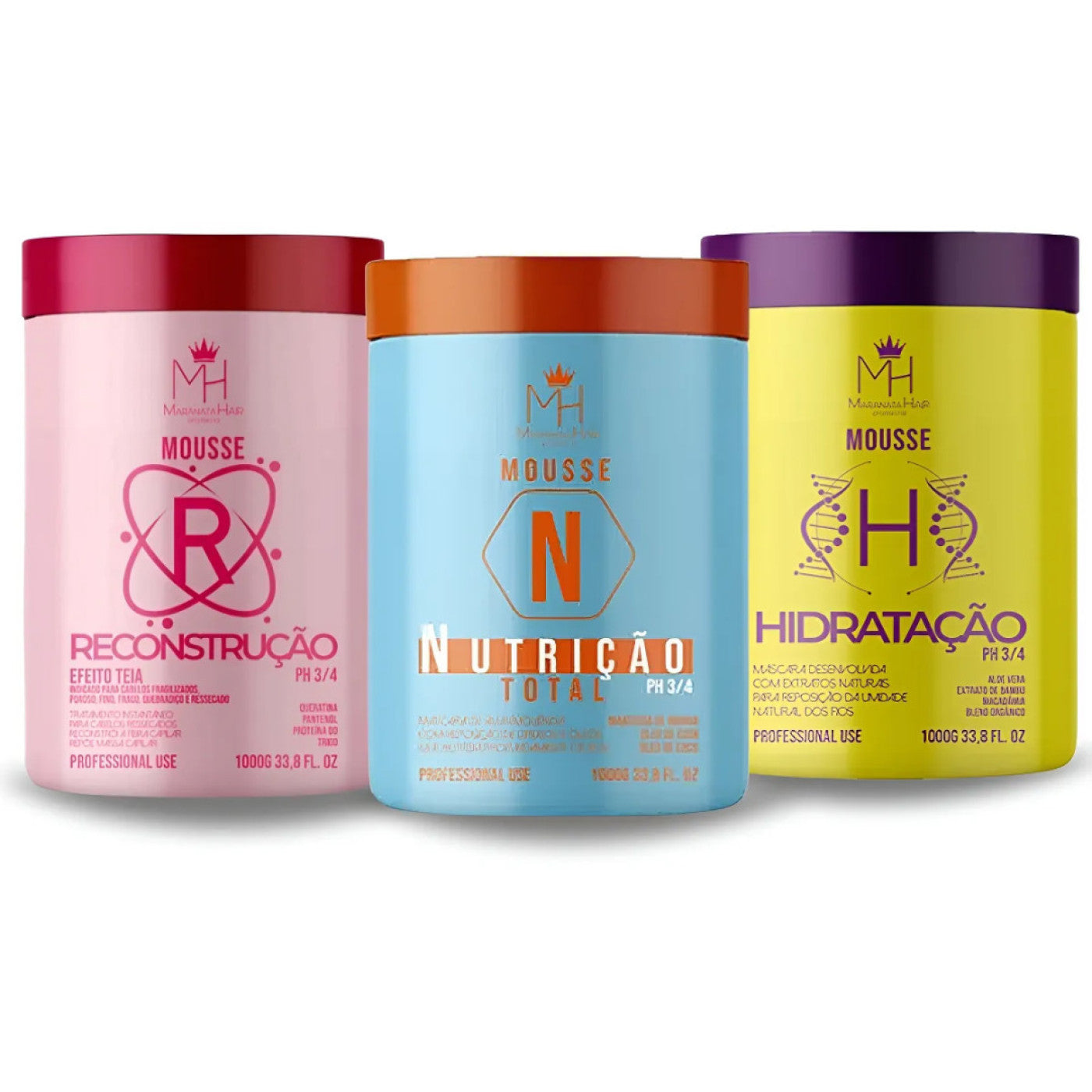 Kit Cronograma 3 Mascaras Mousse Maranata Hair 1K