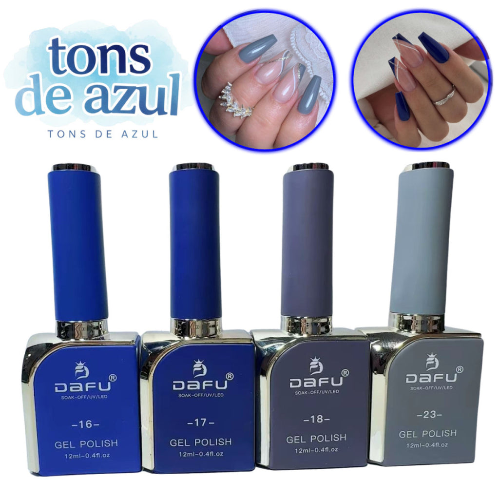 Kit Esmaltes Em Gel Tons De Azul Cores Vibrantes Dafu