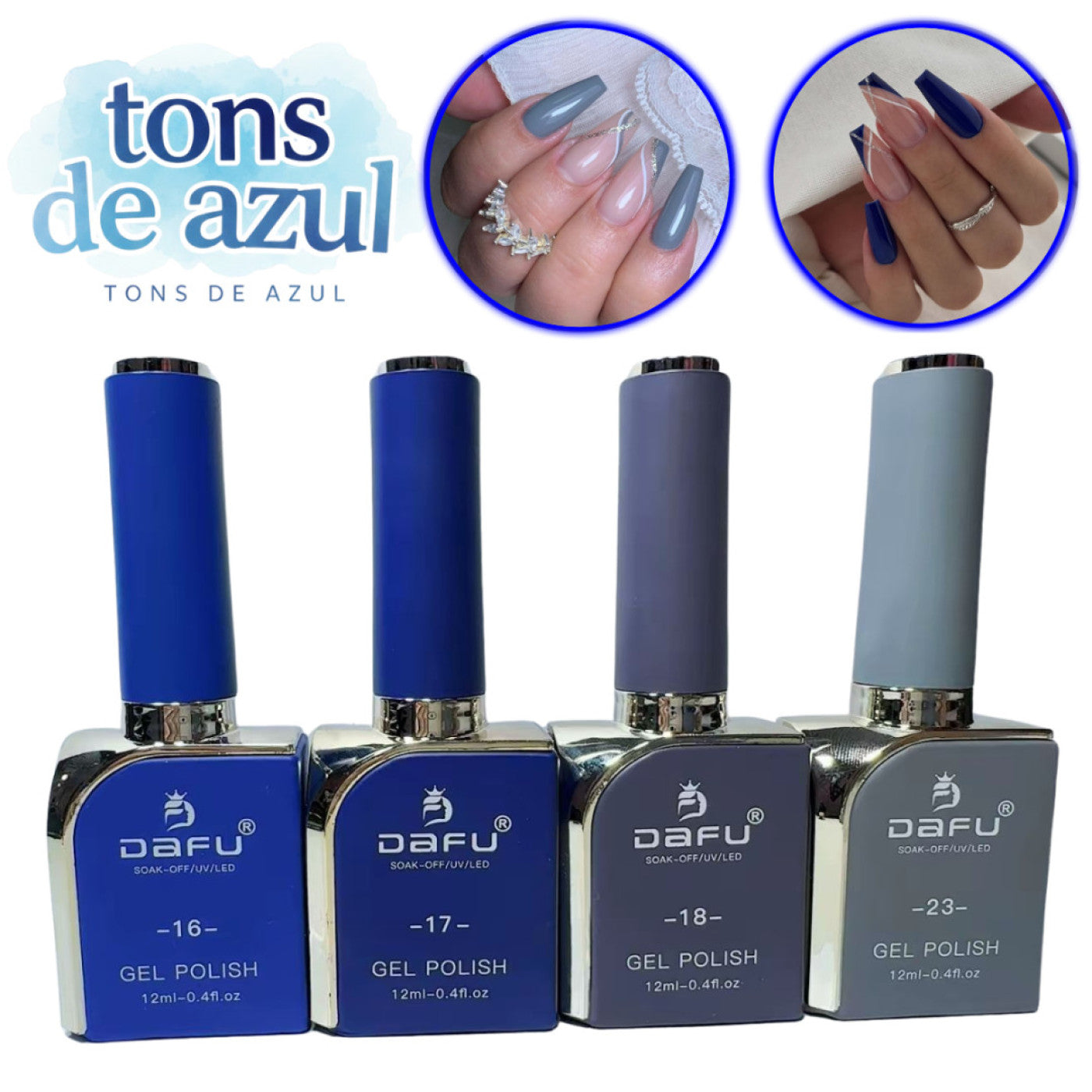 Kit Esmaltes Em Gel Tons De Azul Cores Vibrantes Dafu