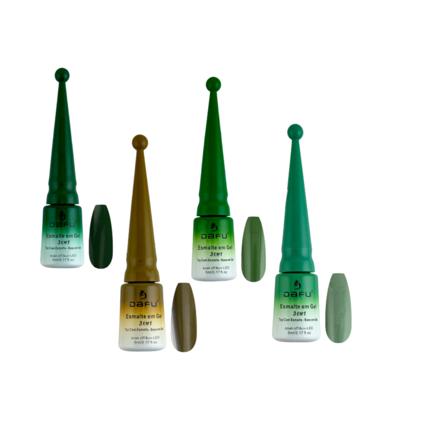 Kit Com 04 Esmalte 3 Em 1 Dafu Tons Verdes