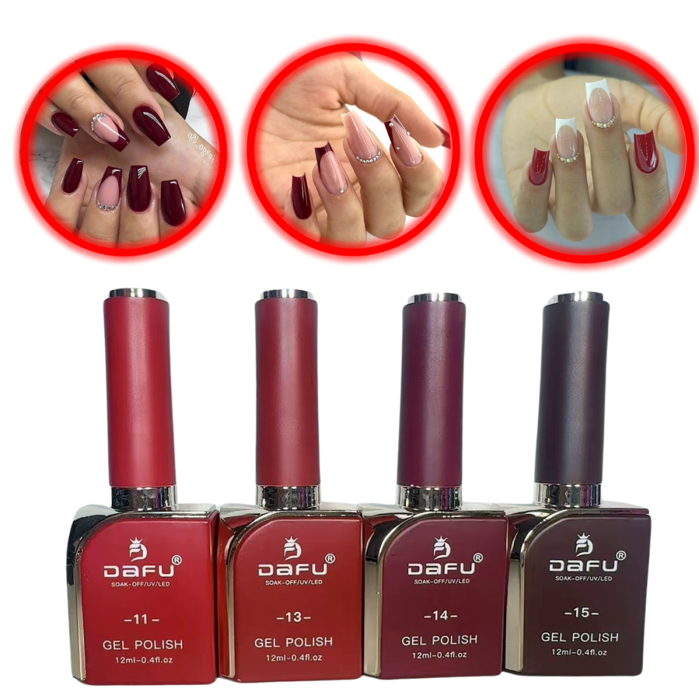 Kit Esmaltes Em Gel Tons De Vermelho E Vinho Dafu