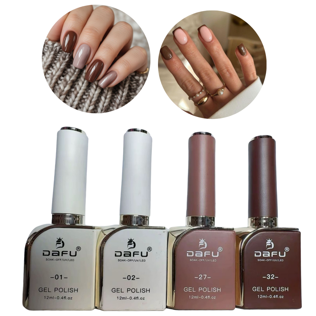 Kit Esmaltes Em Gel Tons De Marrons E Branco Dafu