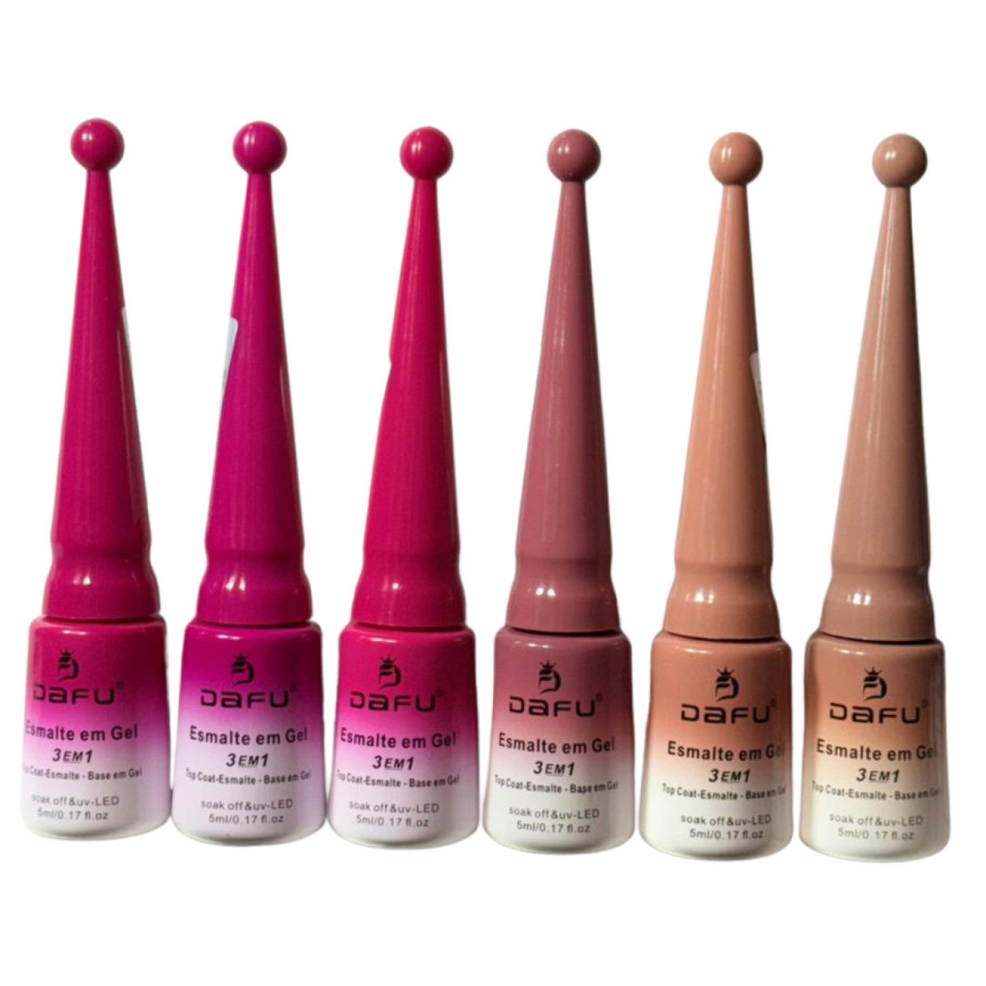 Kit Com 06 Esmalte Em Gel Rosa + Nude Da Dafu 3 Em1  5 Ml