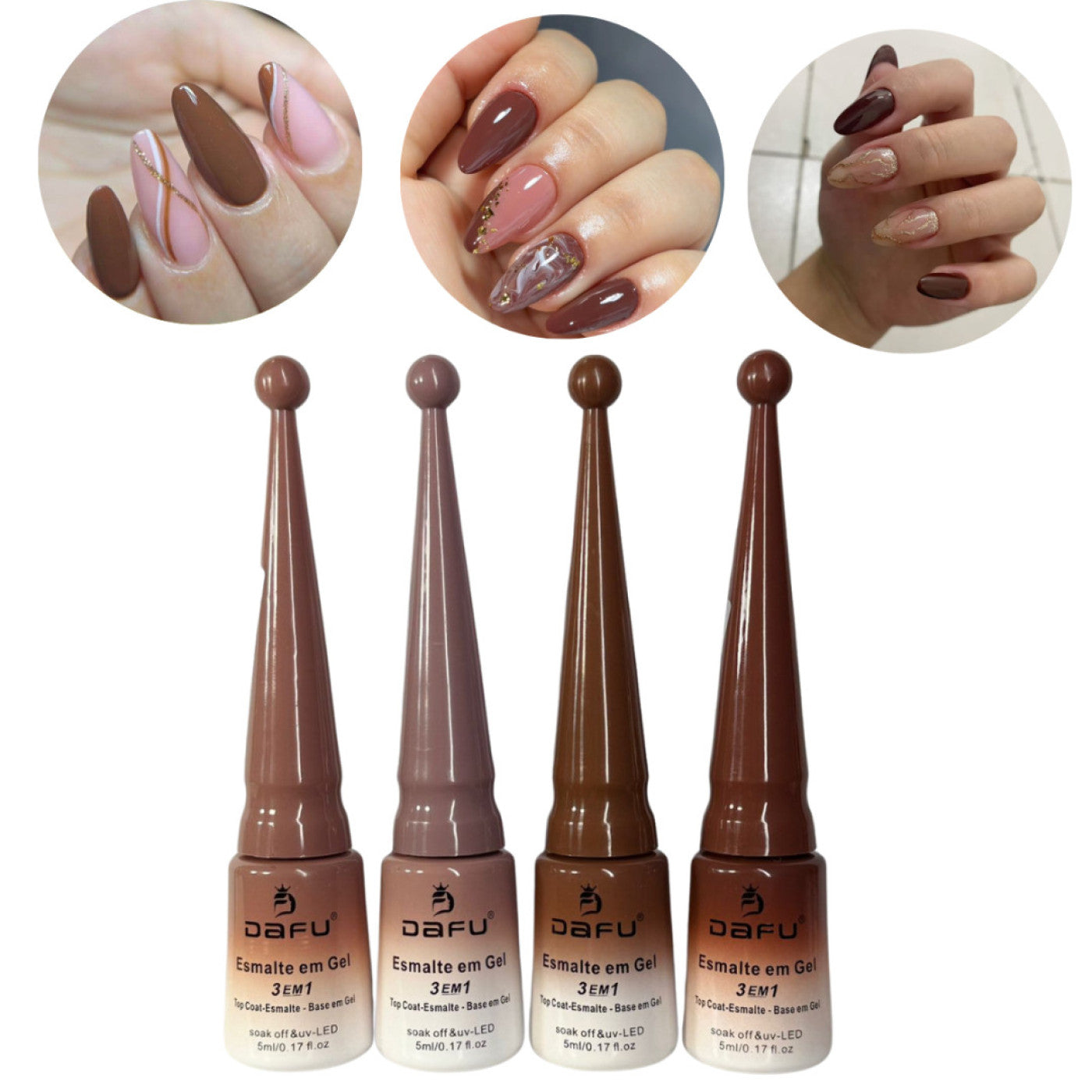 Kit Com 04 Esmalte 3 Em 1 Dafu Tons De Marrom