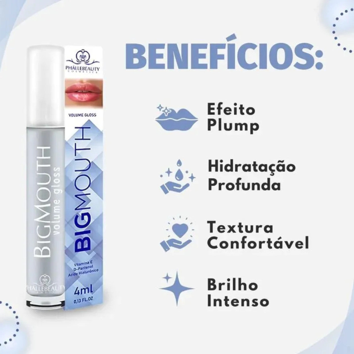 Gloss Labial Volume Phallebeauty Incolor Hidratação Ácido