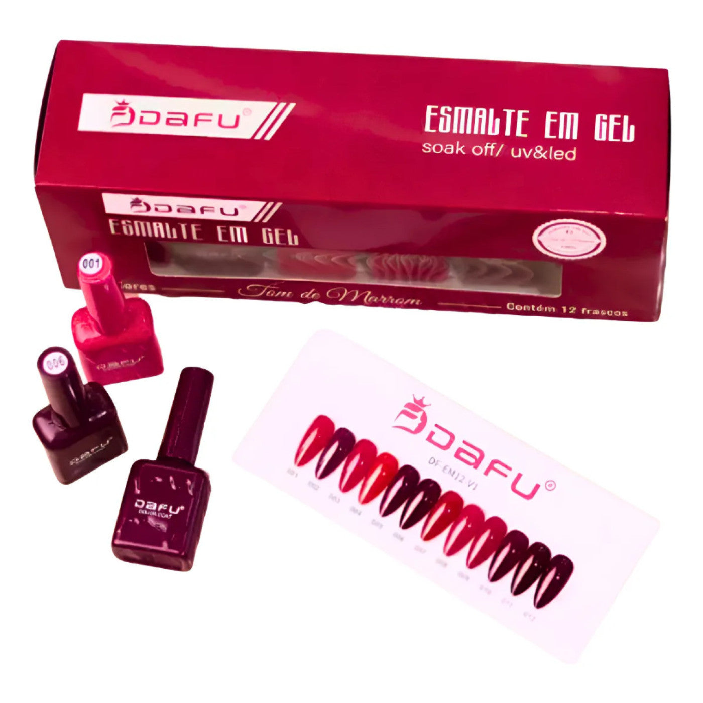 Kit Coleção 12 Esmaltes Em Gel Dafu Uv/Led -Tons De Vermelho