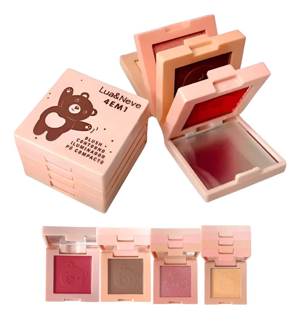 Paleta 4 Em 1 Blush,Contorno,Iluminador,Pó Compacto