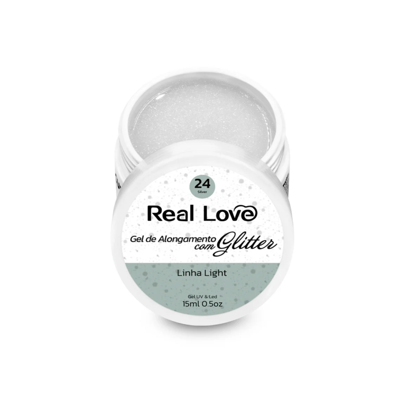 Gel De Alongamento Com Glitter 24 Silver  Real Love 15g