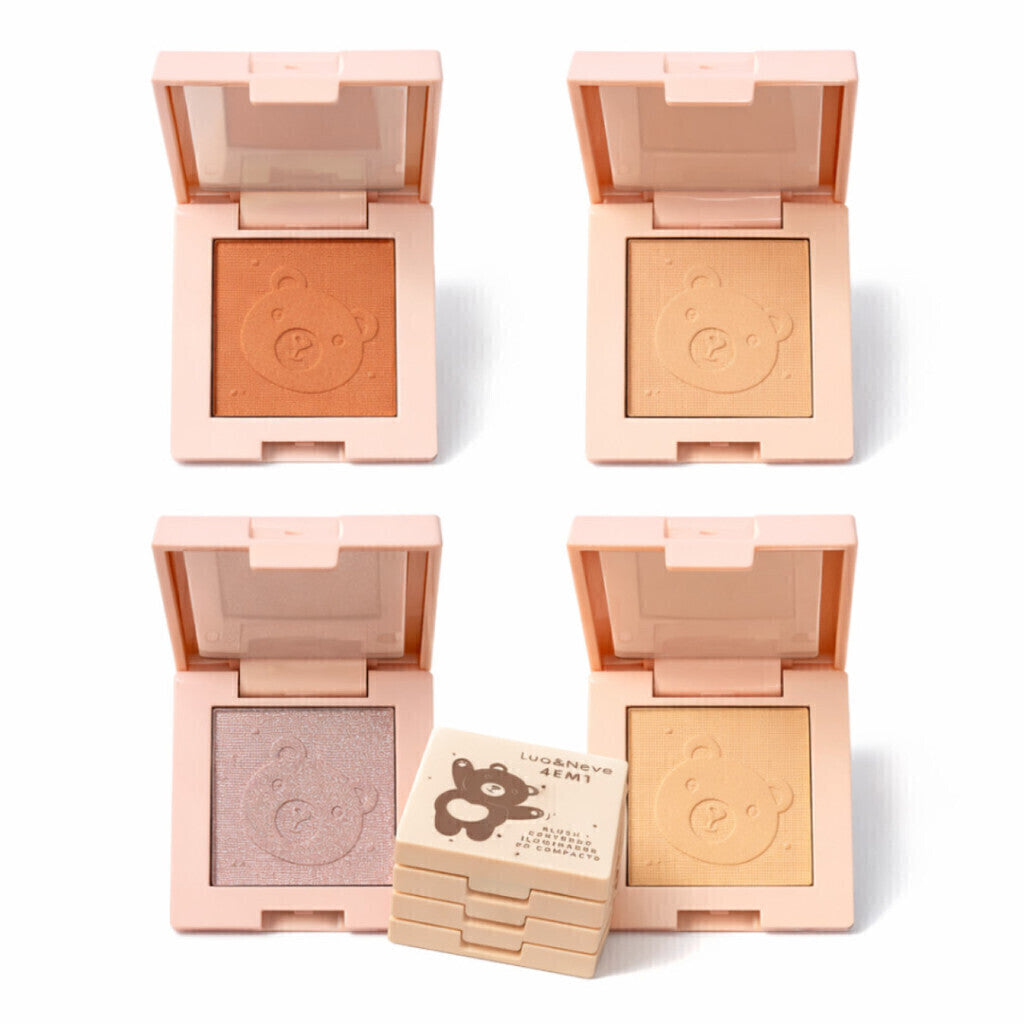 Paleta 4 Em 1 Blush,Contorno,Iluminador,Pó Compact