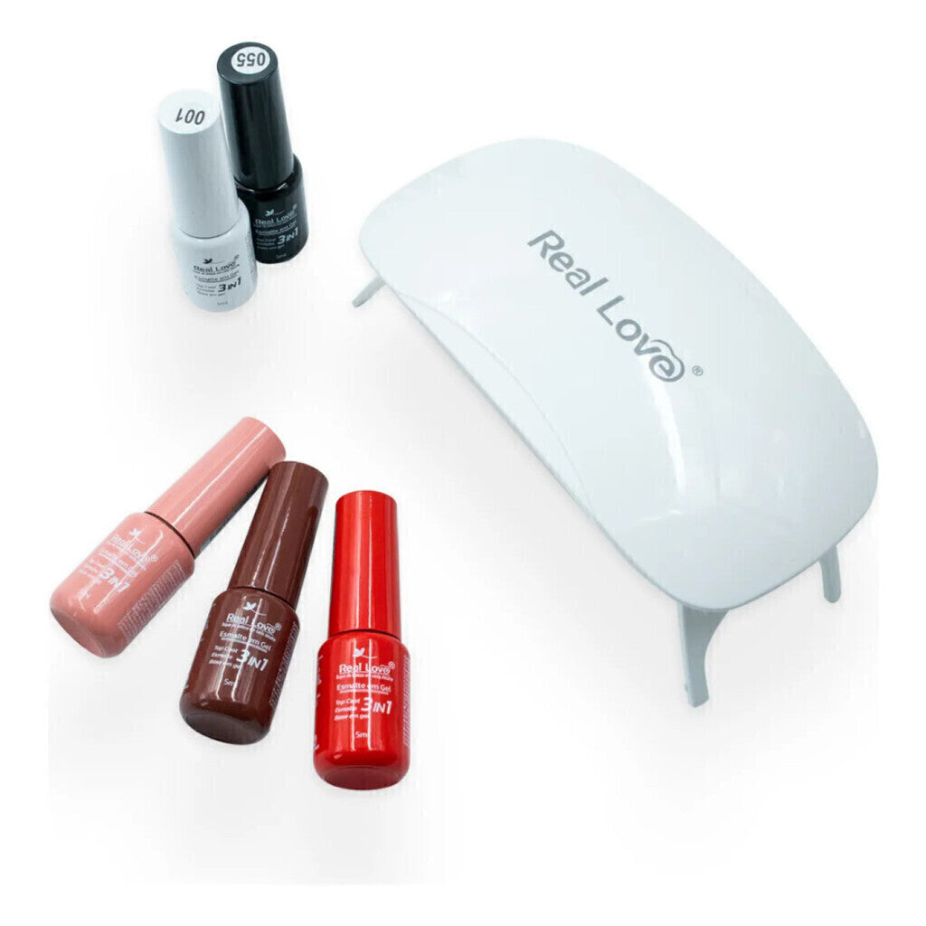 Kit Esmalte 3 Em 1 Com 10 Cores + Mini Cabine - Real Love