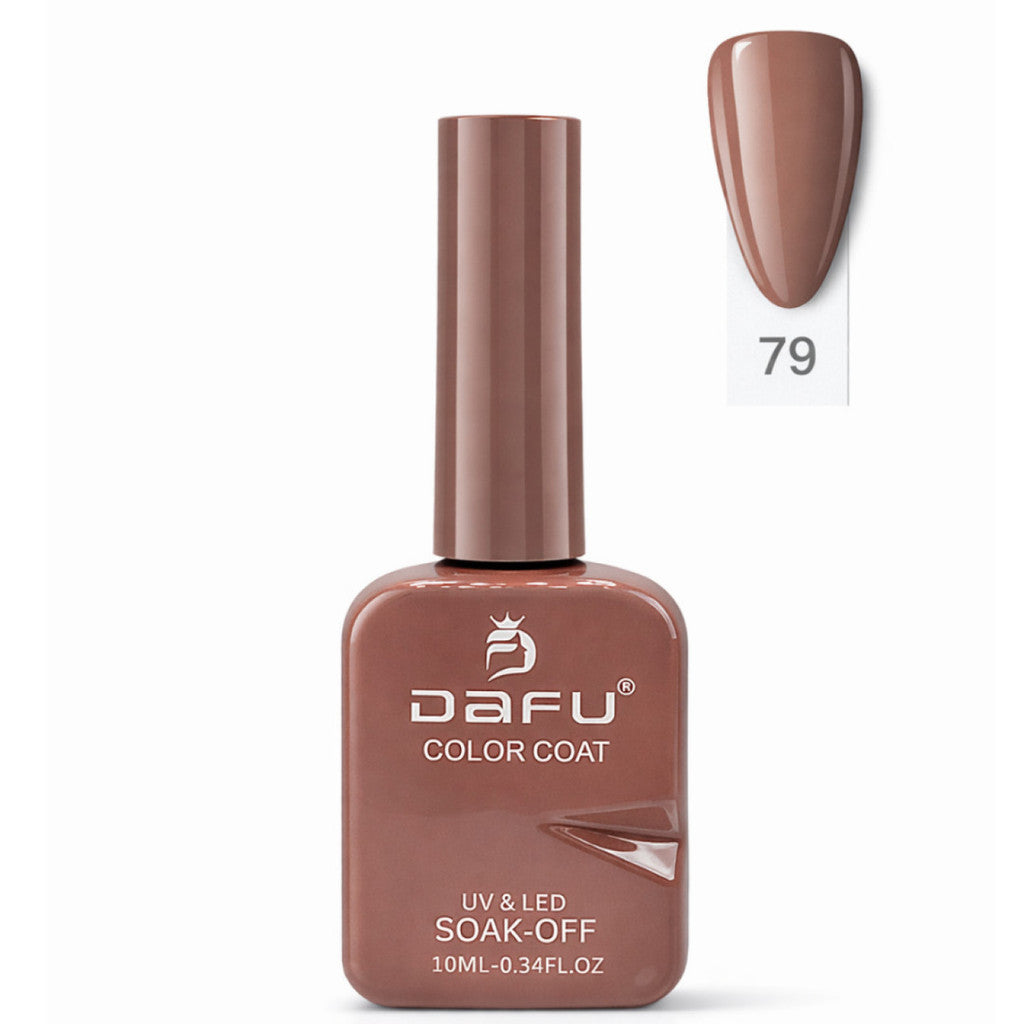 Esmalte gel marrom DaFu, cor 79, para unhas, embalagem 10ml para UV e LED.