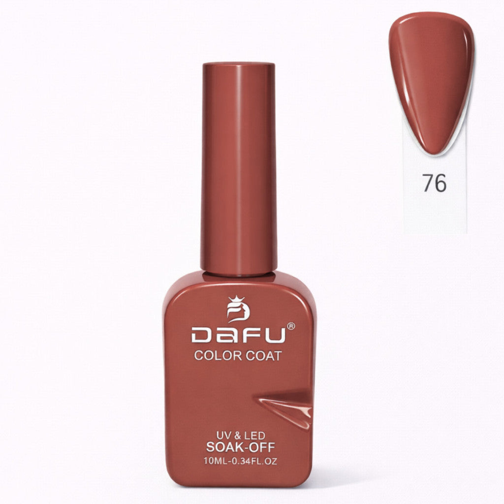 Esmalte gel UV LED tom marrom avermelhado, frasco DaFu Color Coat, referência 76, 10ml.