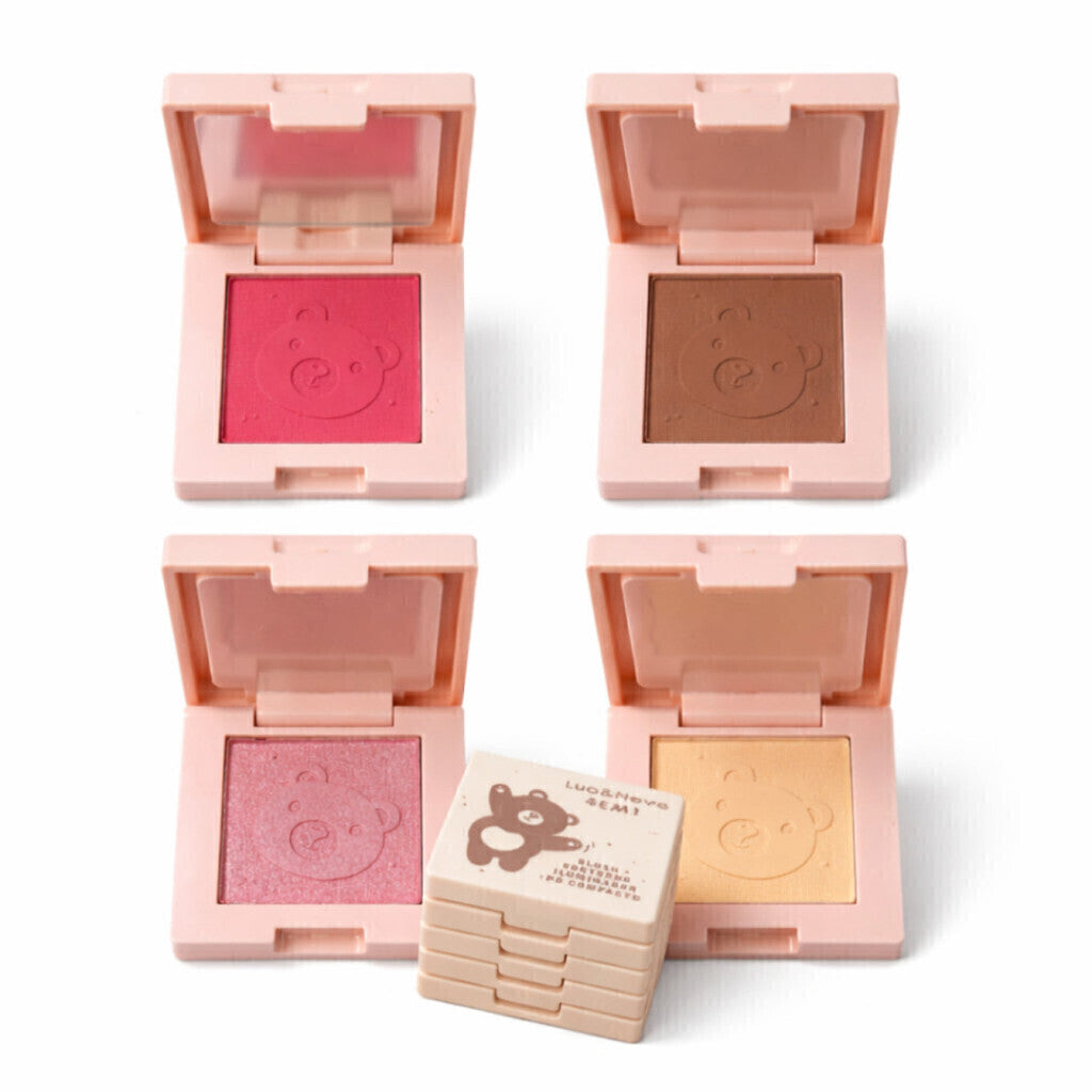 Paleta 4 Em 1 Blush,Contorno,Iluminador,Pó Compact