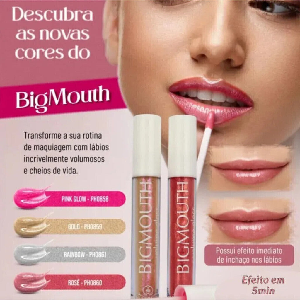 Gloss Aumenta Volume Labial Hidratante Big Mouth Gold 4Ml