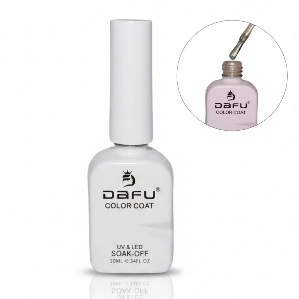 Esmalte em gel DaFu Color Coat para unhas, frasco branco com tampa, acabamento UV e LED.