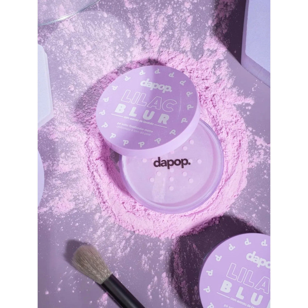 Pó facial lilás solto Dapop Lilac Blur com pincel, maquiagem acabamento matte